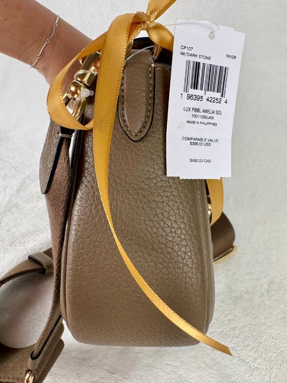 Coach NWT Amelia Pebble Leather Saddle Bag in Dark Stone - Picture 6 of 16